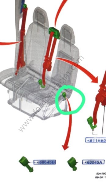 Transit Emniyet Kemer Tokası Ön Sağ İç Yolcu Koltuğu 2014 Sonrası Modeller İçin ORJİNAL