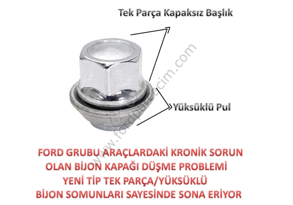 Focus 2-3-4 Bijon Somunu Çelik Jant Krom Yüksüklü 20 Adet 2006 Sonrası Modeller İçin İTHAL